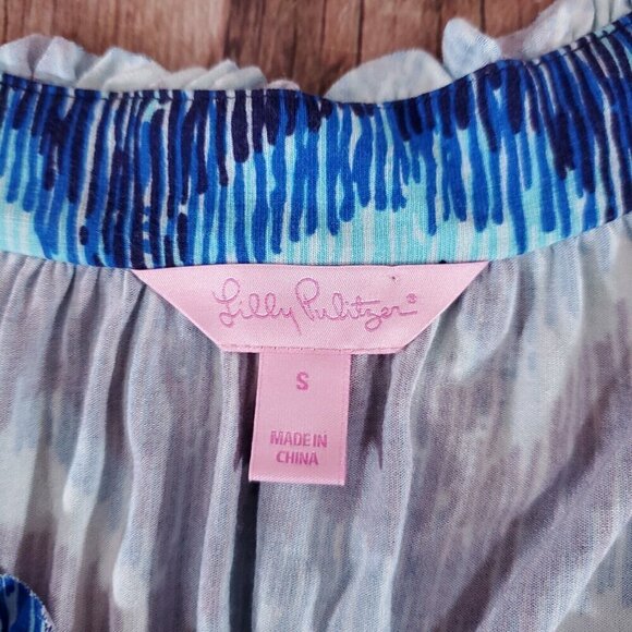 Lilly Pulitzer Womens Size Small Blue Curves Waves Tunic Top Rayon Blend 82028 - Picture 8 of 11